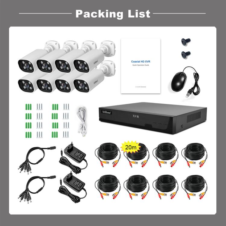 SriHome NVS008-AHD006 2MP HD 8-CH XVR NVR Camera Network Video Recorder Kit