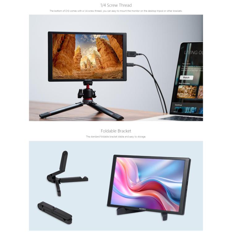 FEELWORLD D10 10.1 inch Portable External Monitor Touch FHD 1920 x 1200 USB-C HDMI-compatible Screen