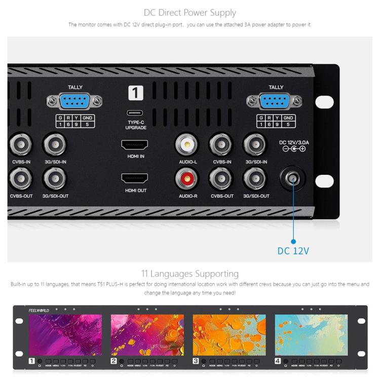 FEELWORLD Q41 Quad 4.5 inch 2RU Rackmount Monitor 3G-SDI 4K HDMI-compatible AV Input and Output
