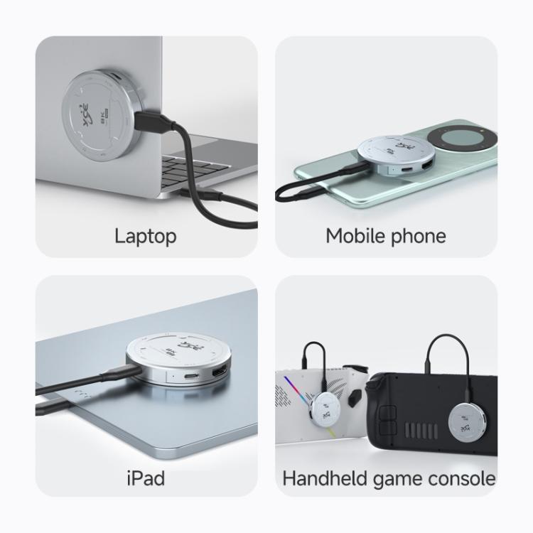 YCE-V195J USB-C / Type-C to PD3.0, HD2.1, USB3.2, 3.5mm, M.2 NVMe Magnetic Hard Drive Enclosure