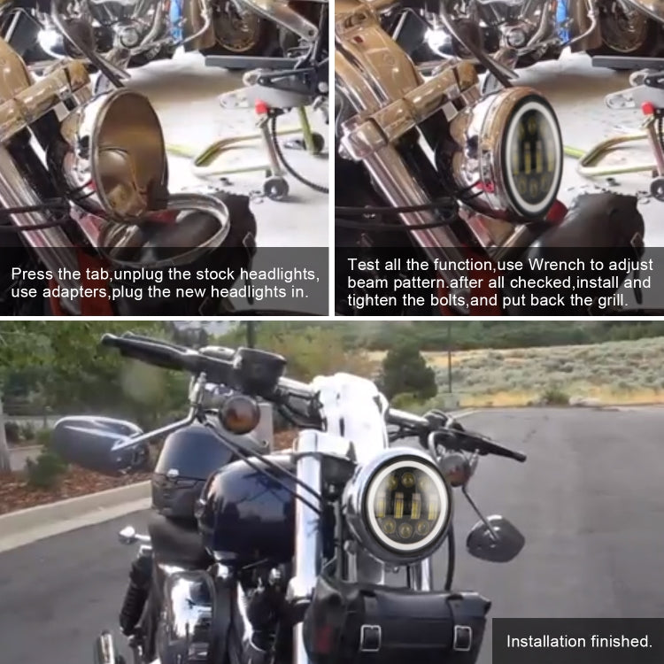 EagleVision DC9-30V 35W 6000K 4000LM 5.75 inch Round Motorcycle 6LEDs Headlight with Angel Eye for Harley-Davidson