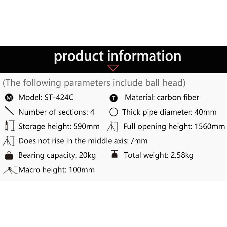 BEXIN ST424C Rugged Camcorder Photographic Carbon Fiber Big Tripod, Max Tube: 40mm