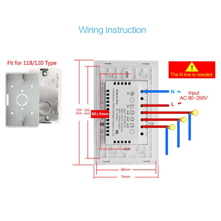 WS-US-02 EWeLink APP & Touch Control 2A 2 Gangs Tempered Glass Panel Smart Wall Switch, AC 90V-250V, US Plug