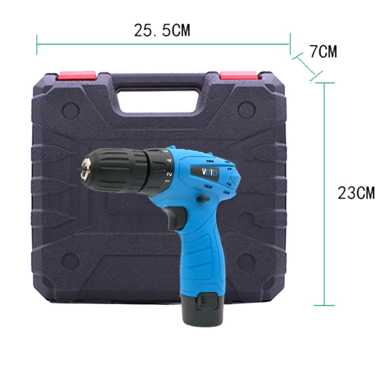 VOTO 12V Stepless Speed Regulation Rechargeable Hand Drill Set Electric Drill Power Tools with LED Light, AC 220V, US Plug, Random Color Delivery