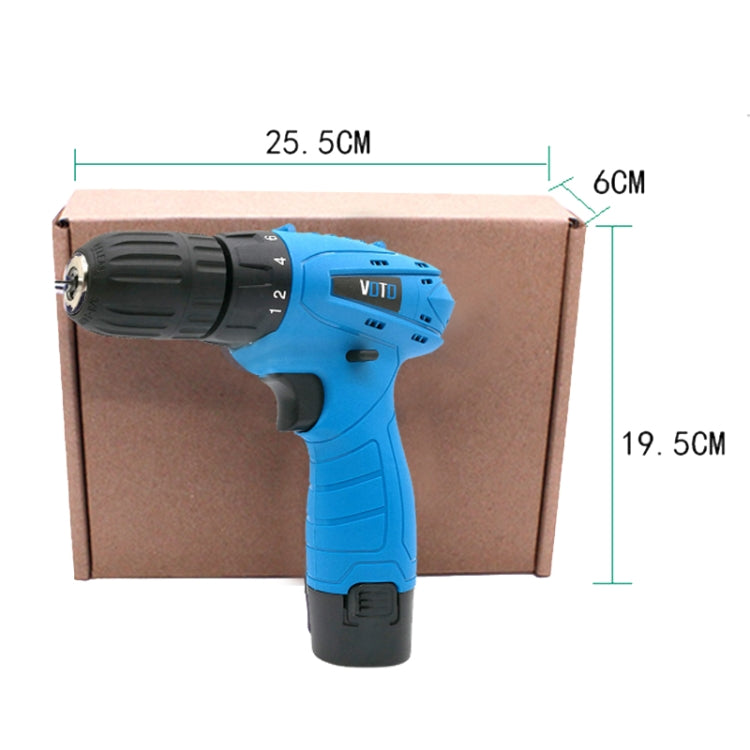 VOTO 12V Stepless Speed Regulation Rechargeable Hand Drill Set Electric Drill Power Tools with LED Light, AC 220V, US Plug, Random Color Delivery