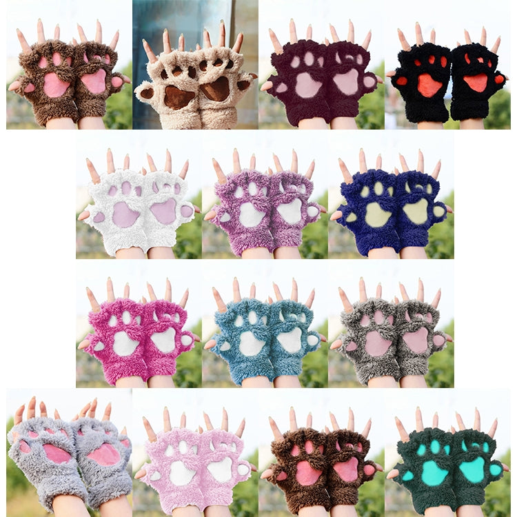 Winter Lovely Cartoon Cat Claw Lady Gloves Thick Warm Fluffy Paws Half Finger Gloves