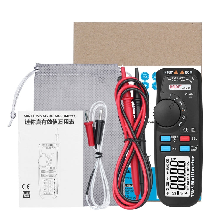 BSIDE ADM92 Handheld True RMS Digital Multimeter Auto Range 6000 Counts TRMS Tester with Live Wire Check Temp NCV Hz ohm Diode