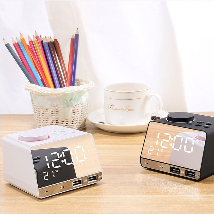 K11 Bluetooth Alarm Clock Speaker Creative Digital Music Clock Display Radio with Dual USB Interface, Support U Disk / TF Card / FM / AUX, EU Plug