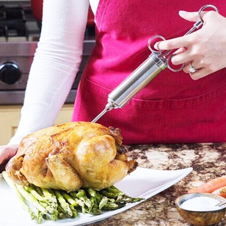 60ml Stainless Steel Syringe Dual Needles Condiment Turkey Meat Injector Cooking Tools