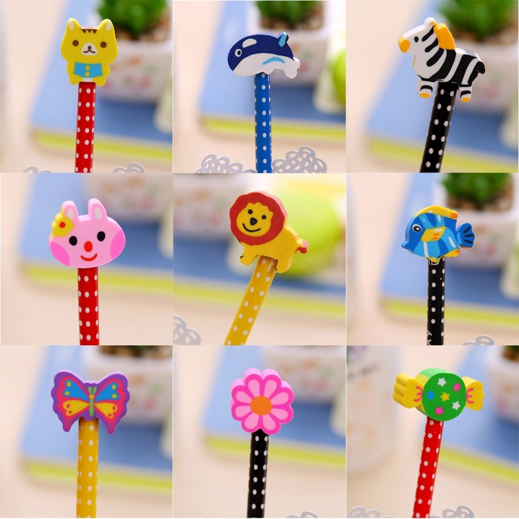 10pcs Creative Stationery Cartoon Animals Series Wooden HB Pencil with Eraser Children Pencils For Kids School Office Supply, Random Color Delivery