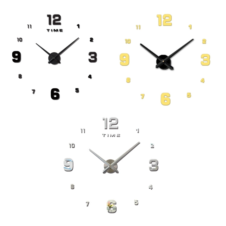 Bedroom Home Decoration Mirrored Number Frameless Large 3D DIY Wall Sticker Mute Clock, Size: 100*100cm, 3M005 (Gold), 3M005 (Silver), 3M005 (Black)
