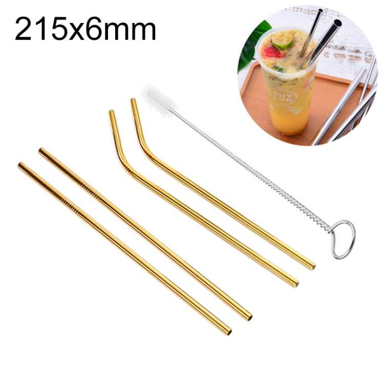 4pcs Reusable Stainless Steel Drinking Straw + Cleaner Brush Set Kit, 215*6mm