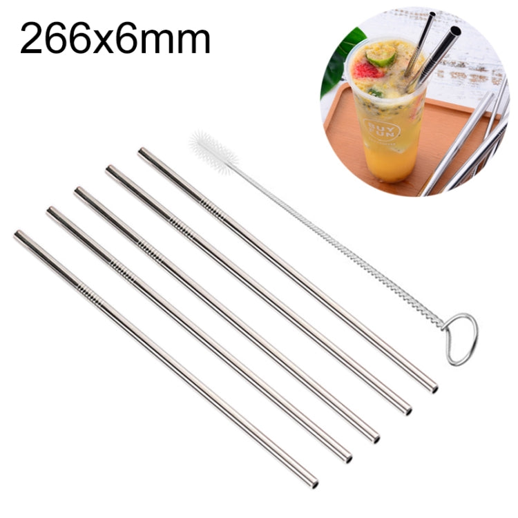 5pcs Reusable Stainless Steel Straight Drinking Straw + Cleaner Brush Set Kit, 266*6mm