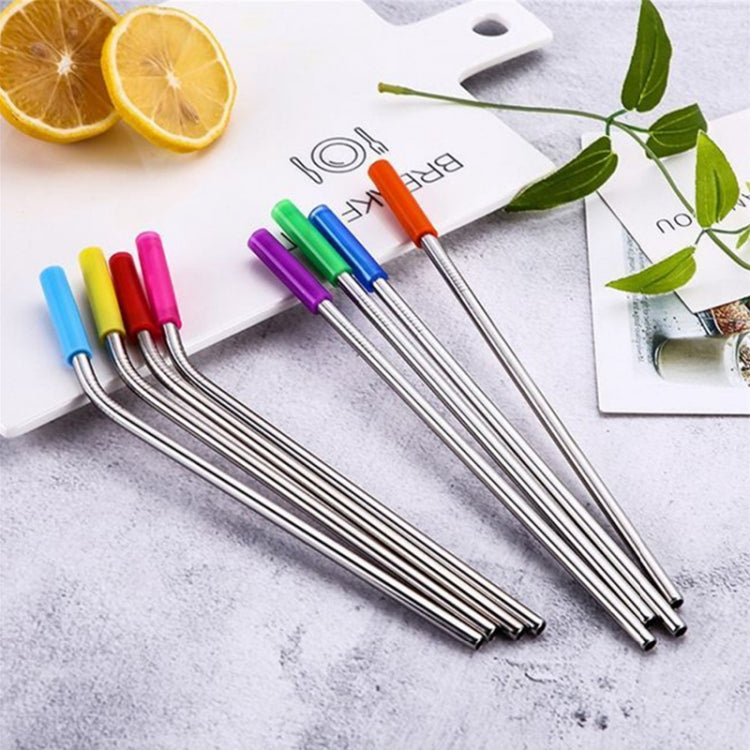 8 PCS Reusable Silicone Tips Stainless Steel Drinking Straws + 2 PCS Cleaner Brushes Set Kit with Cashmere Bag, 266*6mm