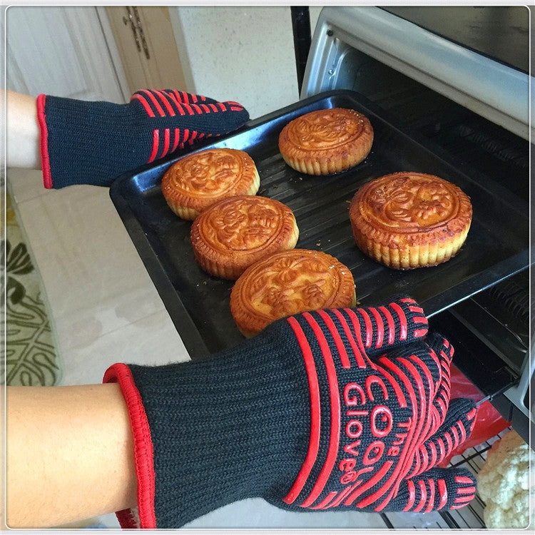 2 Layer Fire Protection Portable Silicone Anti-skidding High Temperature Resistance Cooking Baking Barbecue Gloves