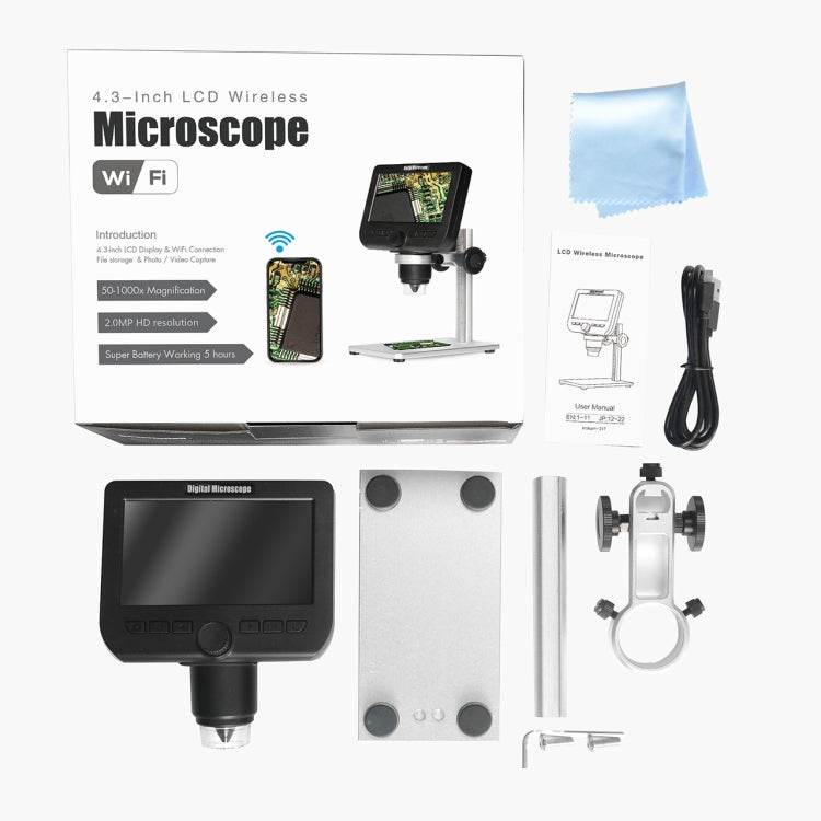 inskam317 1080P 4.3 inch LCD Screen WiFi HD Digital Microscope, Metal Bracket