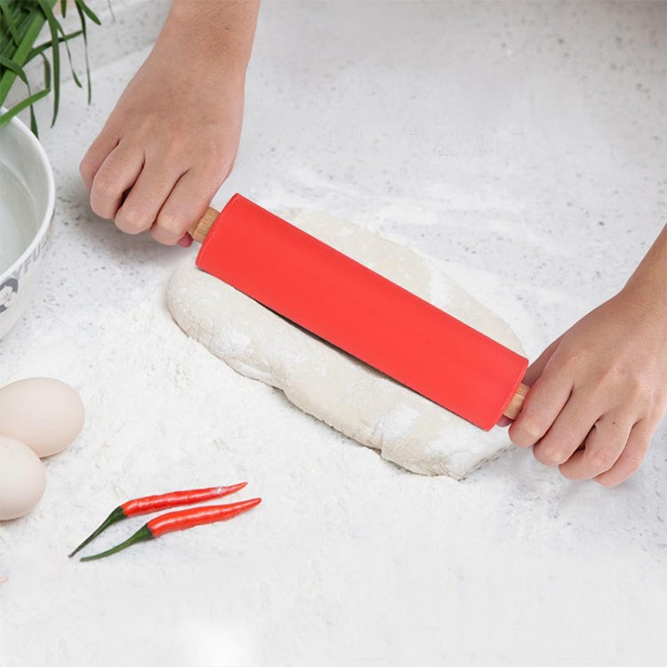 kn055 Solid Wooden Handle Silicone Rolling Pin Non-stick Food Dumpling Stick, Length: 23cm, Random Color Delivery