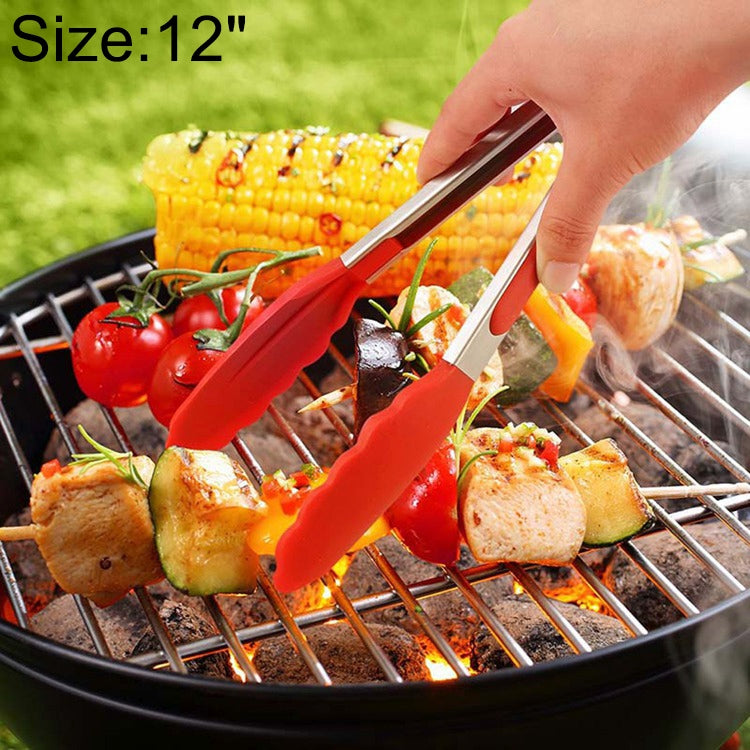 12 inch Silicone Non-slip Food Bread Barbecue BBQ Clip Tongs Kitchen Tools