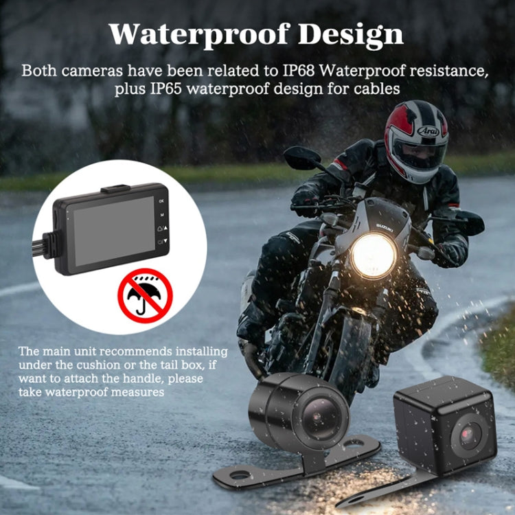 MT-80 3.0 inch 140 Degrees Wide Angle HD Video Motorcycle Dual Camera DVR, Support TF Card (32GB Max)