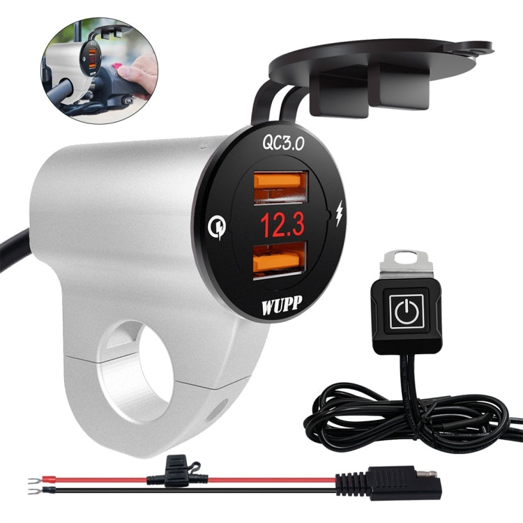 WUPP ZH-975A3 Motorcycle Aluminum Alloy Waterproof Mobile Phone Double QC3.0 Quick Charging Charger with Voltmeter