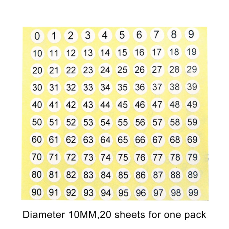 20 PCS Round Shape Number Sticker Shoe Size Label, Number 0-99