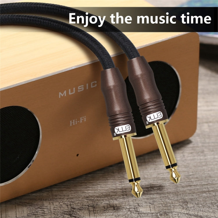 EMK 6.35mm Male to Male 3 Section Gold-plated Plug Cotton Braided Audio Cable for Guitar Amplifier Mixer, Length: 1.5m