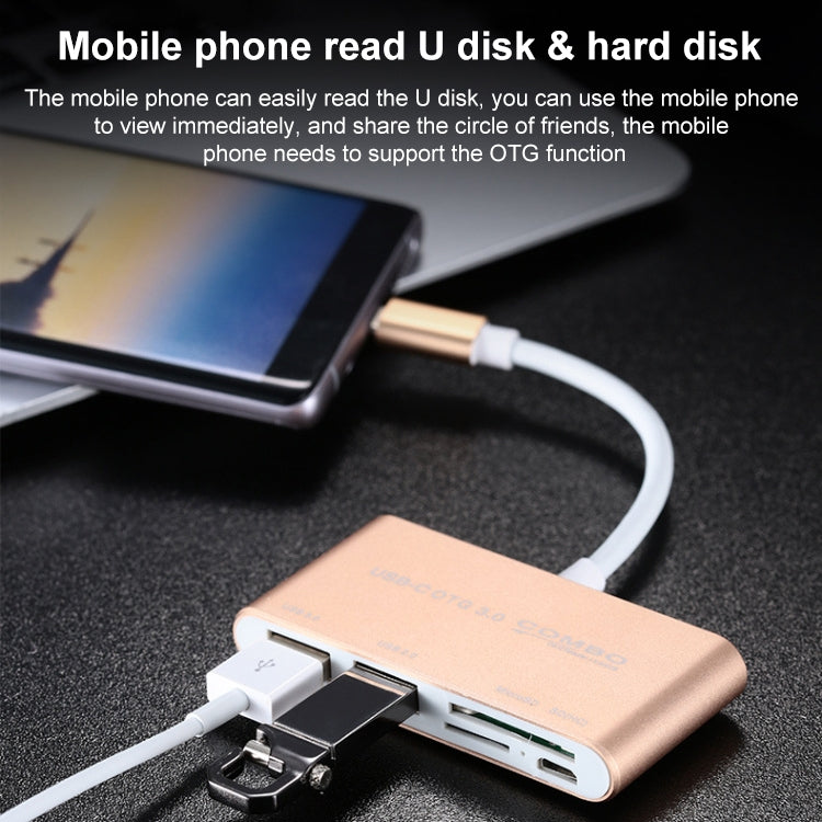COMBO T-693 5 in 1 USB-C / Type-C to SD / TF / Micro SD Card Slot + USB 3.0 + USB 2.0Ports OTG HUB Card Reader