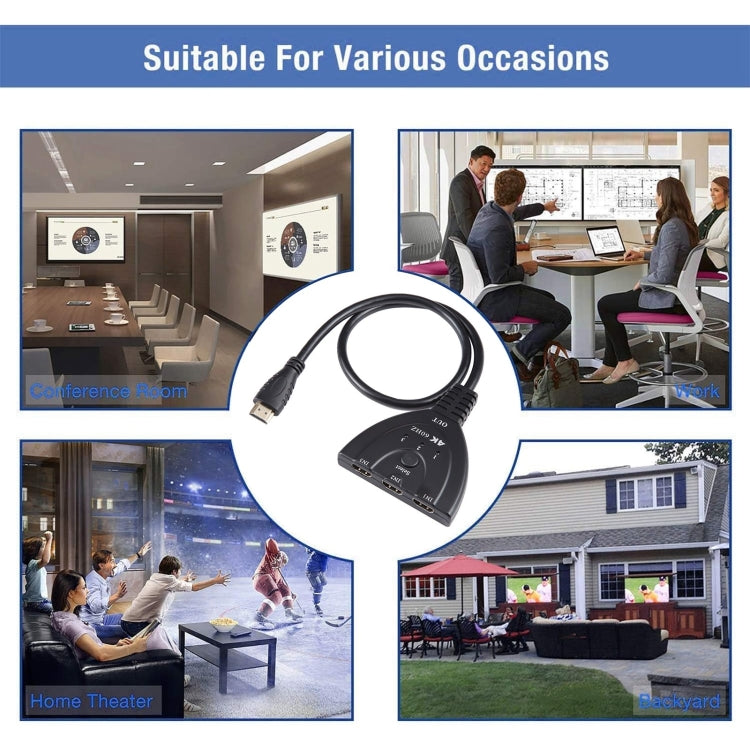 3 x 1 4K 60Hz HDMI Switcher with Pigtail HDMI Cable