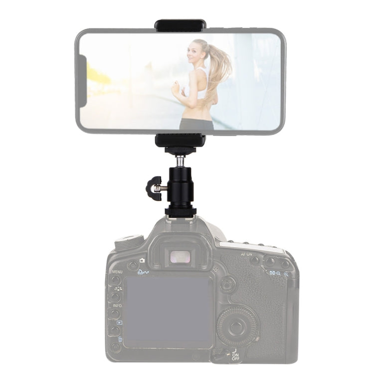 PULUZ 1/4 inch Hot Shoe Tripod Head + Tripod Stand Clamp for iPhone, Samsung, Huawei, HTC, 5.5cm - 8cm Width Smartphones