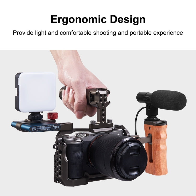 PULUZ 3/8 inch Screw Universal Camera Wooden Side Handle with Cold Shoe Mount for Camera Cage Stabilizer