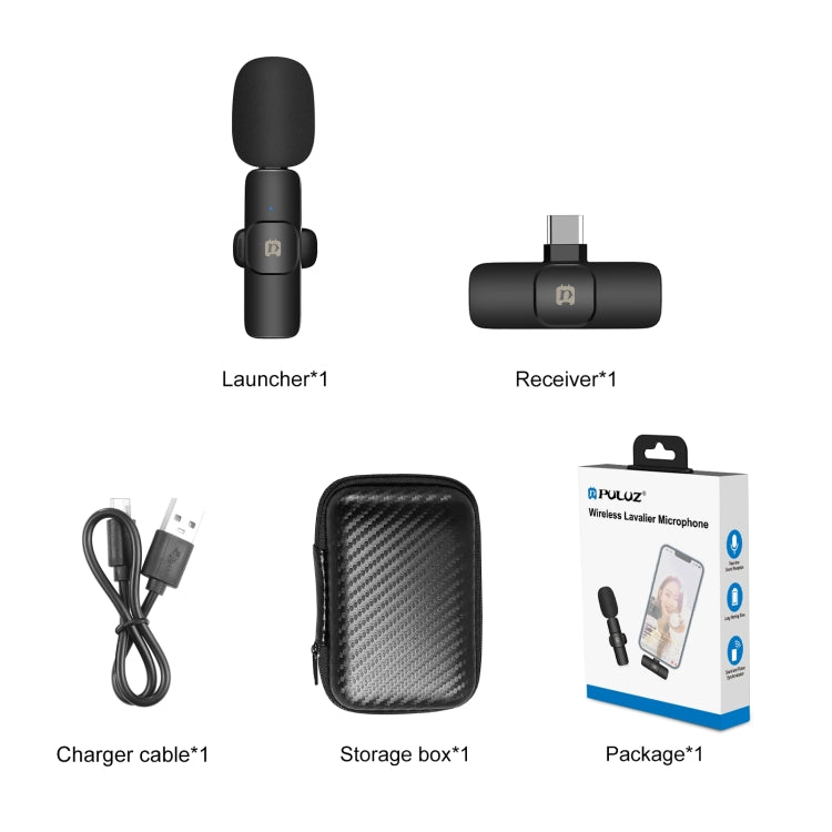 PULUZ Wireless Lavalier Noise Reduction Reverb Microphone for Type-C / USB-C Device, Support Phone Charging