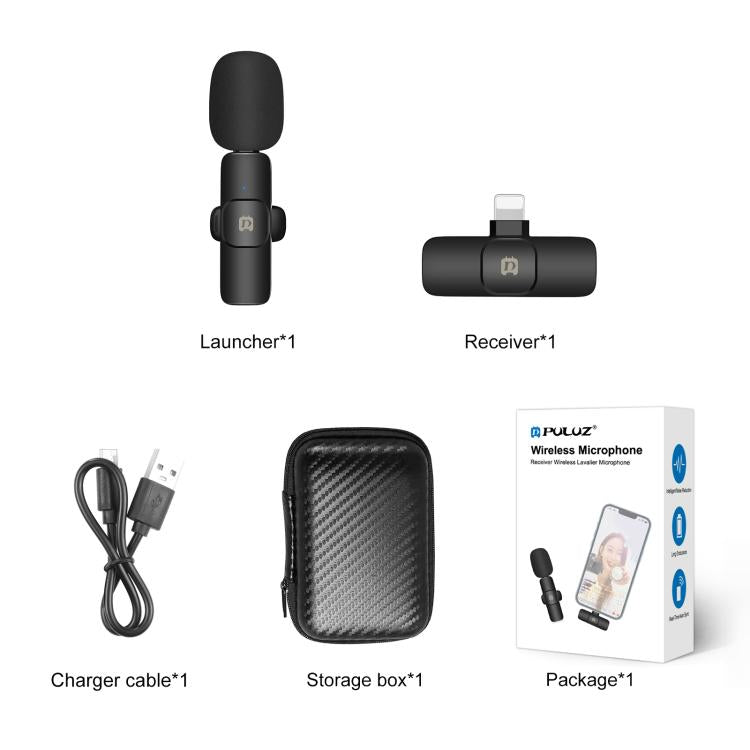 PULUZ Wireless Lavalier Noise Reduction Reverb Microphone for 8-Pin Device, Support Phone Charging