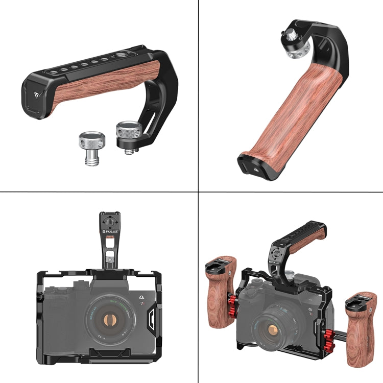 PULUZ Arri Metal Wood Wooden Top Handle with Cold Shoe Mount for Mirrorless Camera Cage Stabilizer