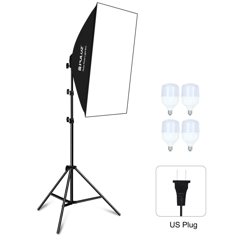 PULUZ 50x70cm Studio Softbox + 2m Tripod Mount + 4 x E27 20W 5700K White Light LED Light Bulb Photography Lighting Kit