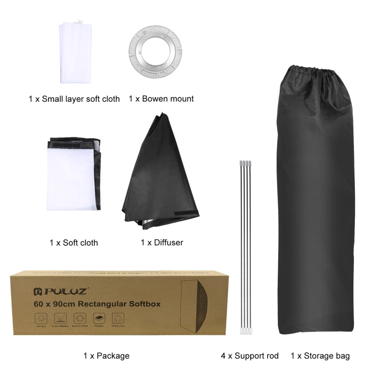 PULUZ Rectangle Speedlite Softbox Bowens Mount Diffuser