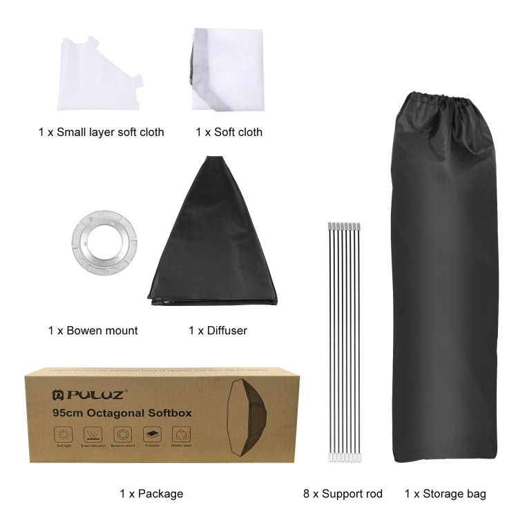 PULUZ 95cm Speedlite Flash Octagon Parabolic Softbox Bowens Mount Diffuser