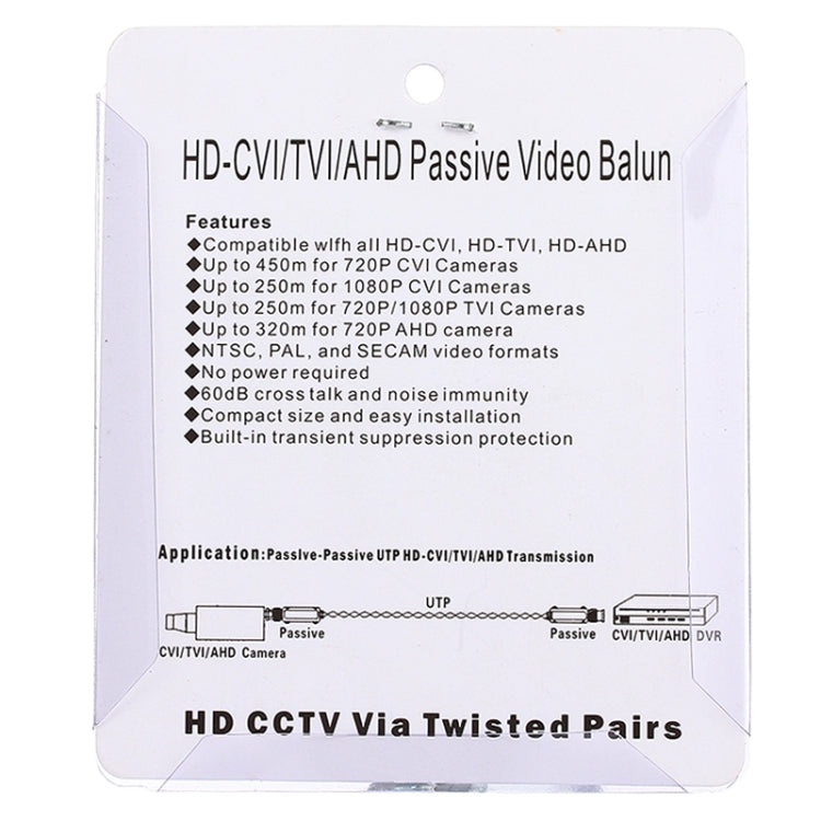 2 PCS HD 202P Coaxial CVI/TVI/AHD 1CH Passive Transceiver Video Balun