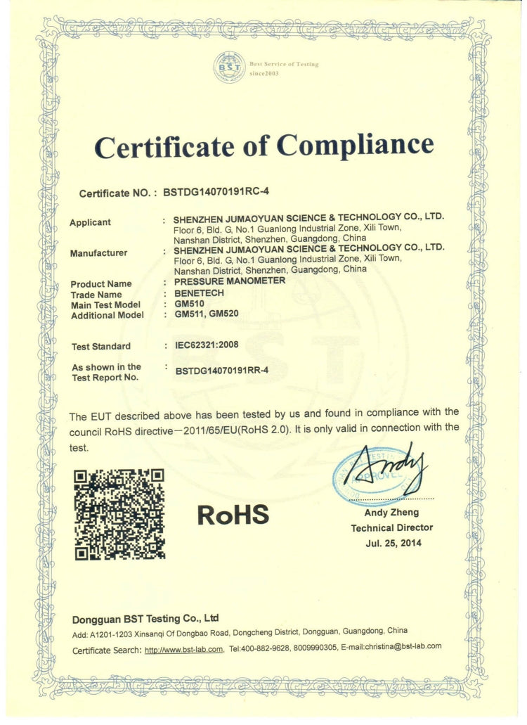 BENETECH GM510 LCD Display Pressure Manometer