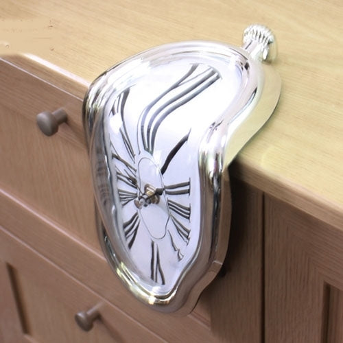 Roman Numeral Novelty Distorted Retro Timepiece Art Warp Chrome Melting Quartz Irregular Clock