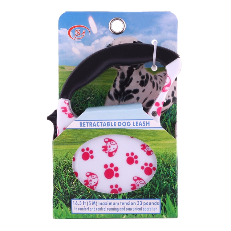 5m Pink Dog Footprint Pattern Easy Operation Retractable Dog Leash