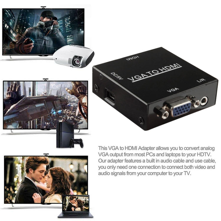 HD 1080P HDMI Mini VGA to HDMI Scaler Box Audio Video Digital Converter Adapter for PC / HDTV