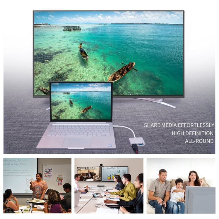 2 in 1 VGA & HDMI Female to USB-C / Type-C Male Hub Splitter Adapter