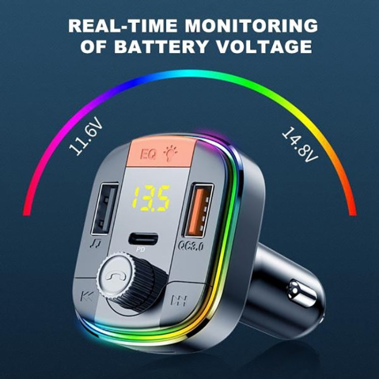 T832 Car Bluetooth FM Transmitter Colorful Light MP3 Player Powerful Quick Charger QC3.0