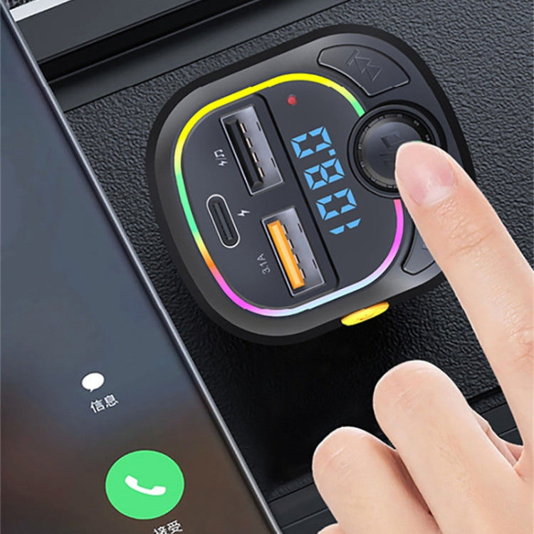 C28 Fast Charging Atmosphere Light Handsfree Car Kit Car Mp3 Player Stereo FM Transmitter