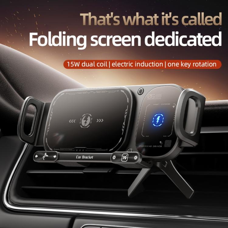 SD01 Car Air Vent Mount Dual Coil Rotating Phone Stand 15W Wireless Charger Phone Holder