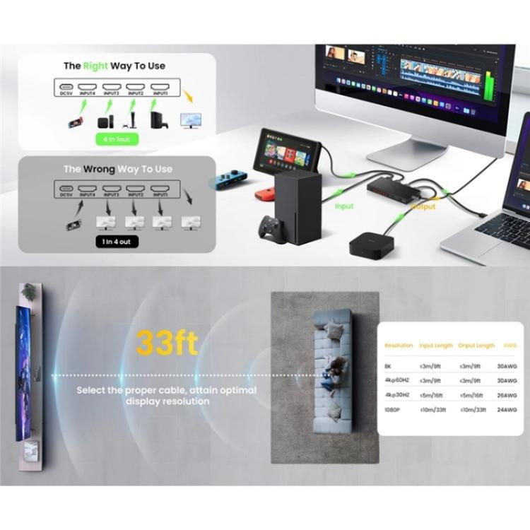 Q8-3 For Gaming Consoles PC TV Box Ultra Thin 3x1 HDMI 2.1 Switch 8K 60Hz Adapter