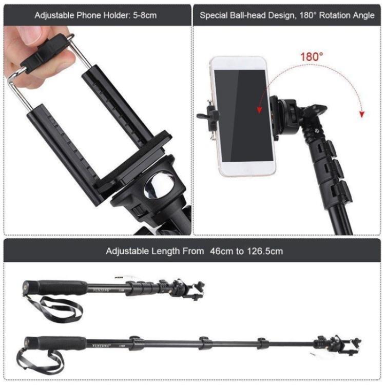 YUNTENG 1188 Retractable 3.5mm Wired Selfie Stick Monopod