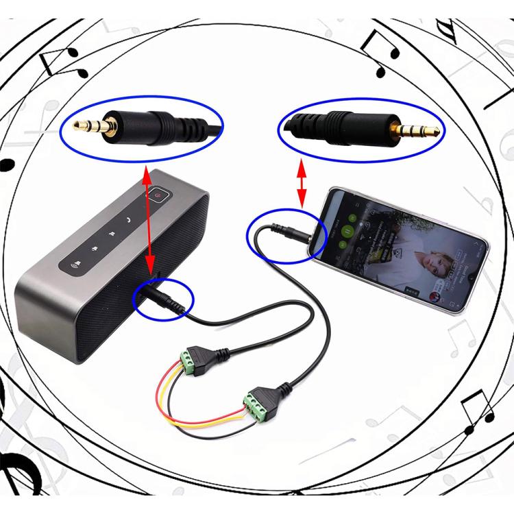 JUNSUNMAY 3.5mm Male to 3 Pin Stereo Audio Terminal Block Balum Connection Cable, Length: 30cm