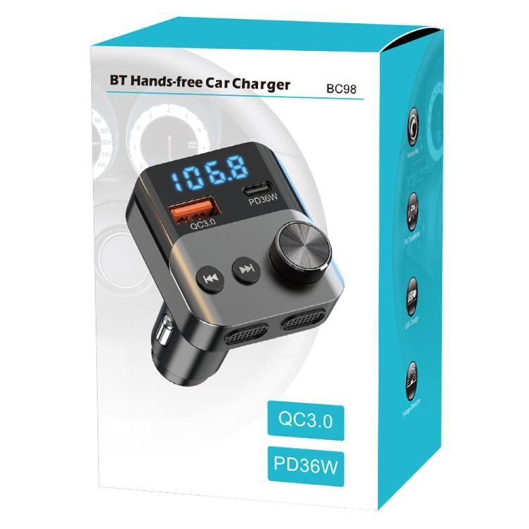 BC98 Car PD 36W Fast Charging QC3.0 Charger FM Transmitter Bluetooth 5.3 Hands-Free Call
