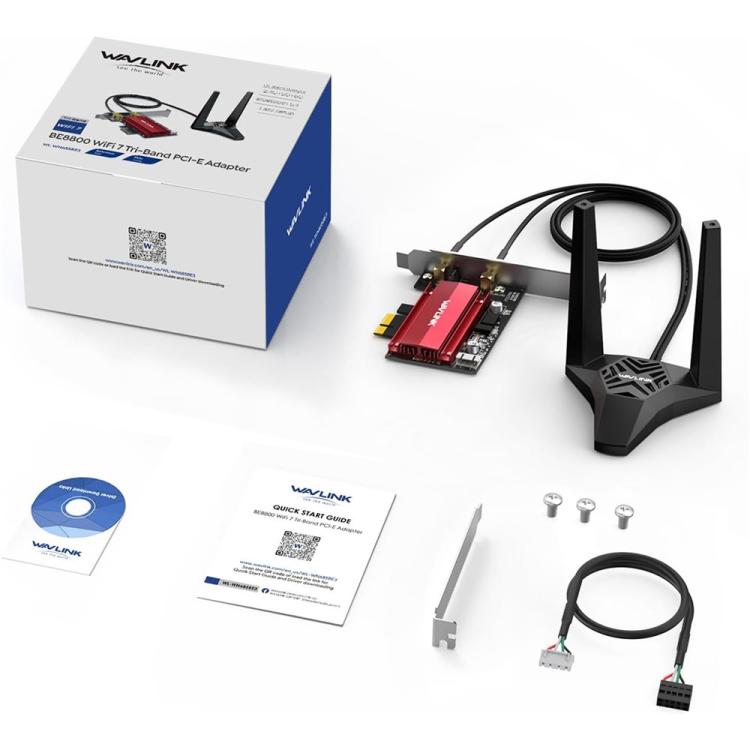 WAVLINK WN685BE3-A Tri-Band BE200 Wireless Adapter Desktop PC WiFi 7 BE8800 Pcie Card